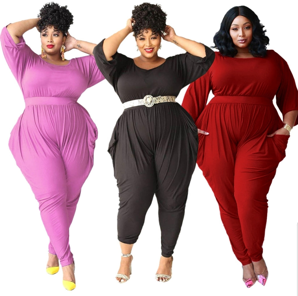 O-neck Long Sleeve Elegant Draped Plus Size L-5XL Rompers Jumpsuit Overalls Body Mujer