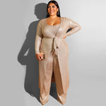 Plus Size Sexy 3 Piece Set Women Crop Tops & Loose Wide Leg Pants &Long Cardigan up to size 4xl 5xl