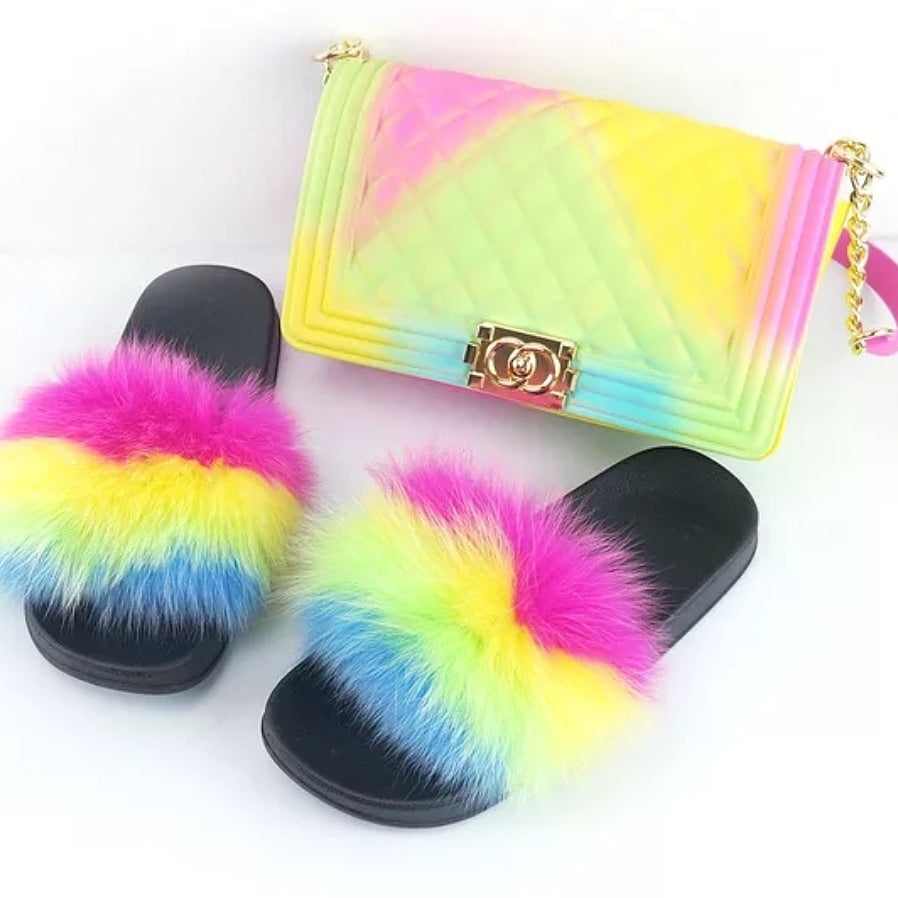 Fabulous Fur Slides & Purse Set