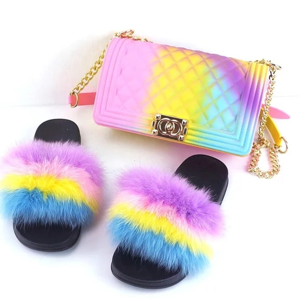 Fabulous Fur Slides & Purse Set