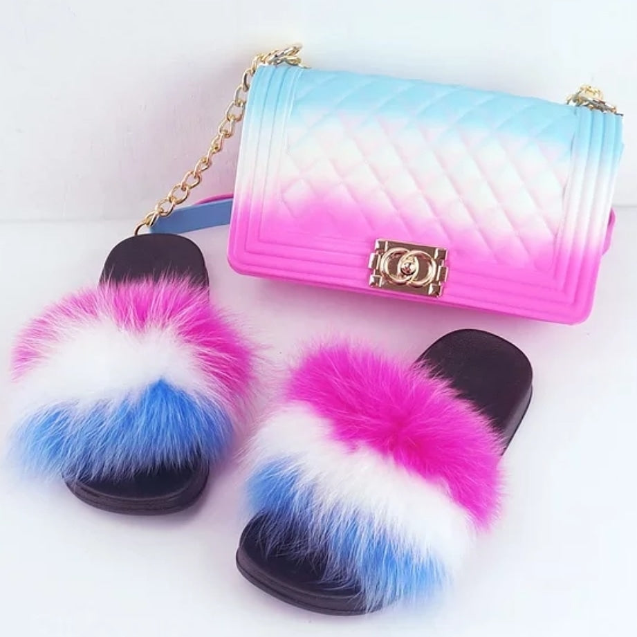 Fabulous Fur Slides & Purse Set