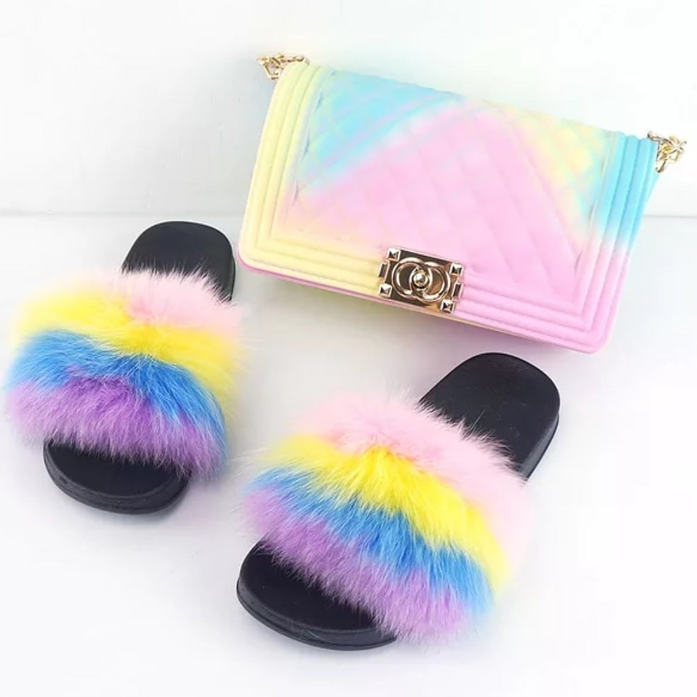 Fabulous Fur Slides & Purse Set