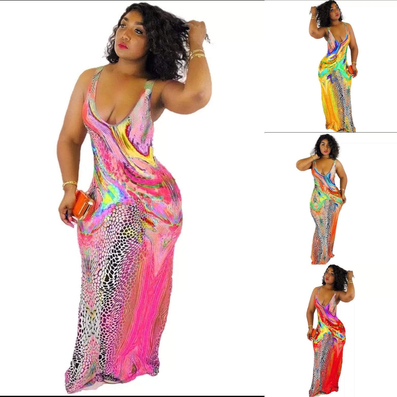 Fun Summer Colorful Floral Print Maxi Dress