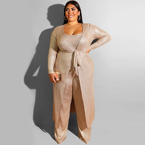 Plus Size Sexy 3 Piece Set Women Crop Tops & Loose Wide Leg Pants &Lon –  Schnique's Boutique