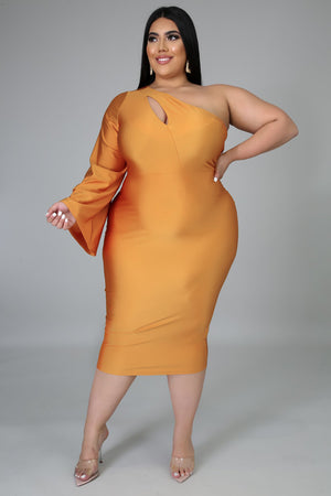 Plus Size 2XL-5XL One Shoulder Long Sleeve Bodycon Midi Dress Pencil Dresses