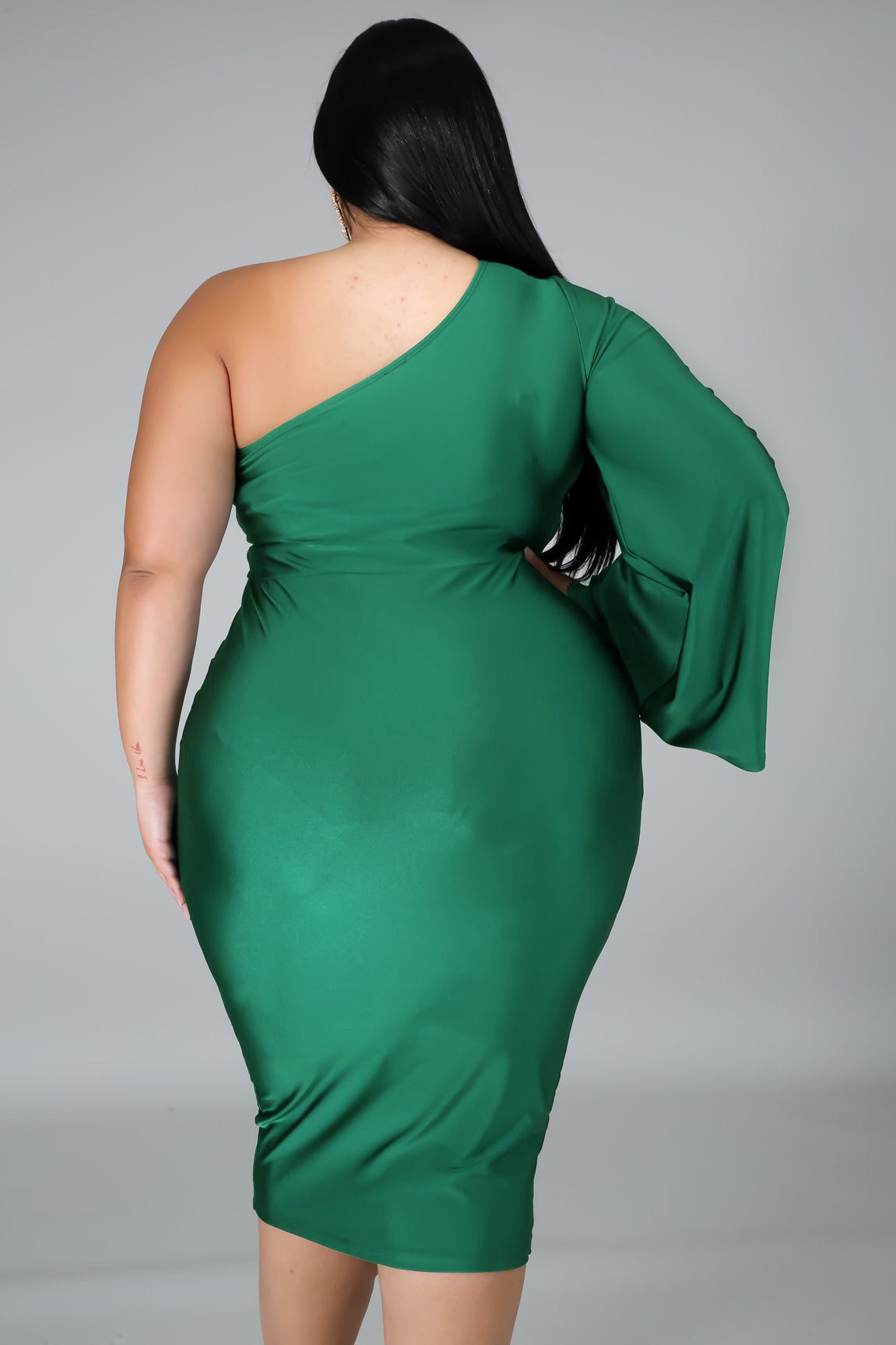 Plus Size 2XL-5XL One Shoulder Long Sleeve Bodycon Midi Dress Pencil Dresses