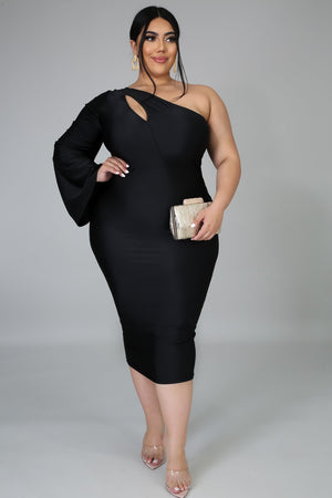 Plus Size 2XL-5XL One Shoulder Long Sleeve Bodycon Midi Dress Pencil Dresses