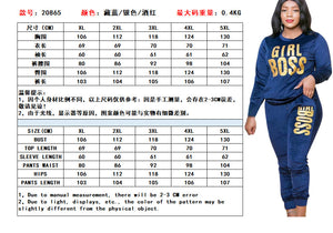 Plus Size XL-5XL Girl Boss Letter Print Velvet Women's Set Sweatshirt Top Jogger Pants Suit Tracksuit Two Piece Set Fitness Outfit